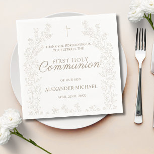 Elegantes goldenes Kreuz Blumen christliche Taufe Serviette