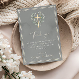 Elegantes goldenes Kreuz mit Blättern für die Trau Dankeskarte