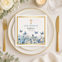 Elegantes goldenes Kreuz mit blauer floraler Taufe