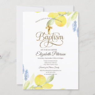 Elegantes goldenes Kreuz Wasserfarben-Limonen Einladung
