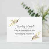 Elegantes goldenes Leaf Hochzeitsempfang Details Begleitkarte (Stehend Vorderseite)