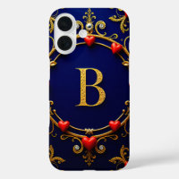 Elegantes Goldenes Letter B umgeben von Herzen
