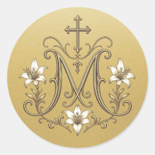 Elegantes goldenes Marianisches Kreuz katholisch  Runder Aufkleber