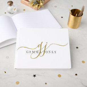 Elegantes goldenes Monogramm Anfangsbuchstaben Nam Gästebuch