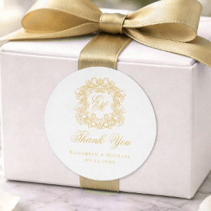 Elegantes goldenes Monogramm-Hochzeitswappen Danke Runder Aufkleber