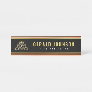 Elegantes goldenes Monogramm-Initial-Design Schreibtischnamensplakette