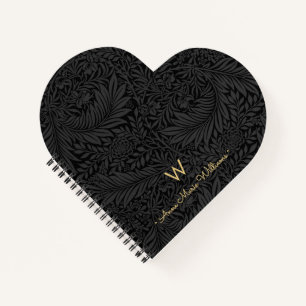 Elegantes goldenes Monogramm Name schwarzes floral Notizblock