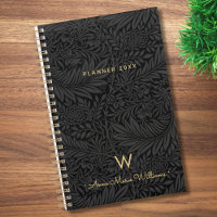 Elegantes goldenes Monogramm Name schwarzes Floral
