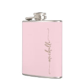 Elegantes goldenes Monogramm-Namensscript Blushros Flachmann (Links)