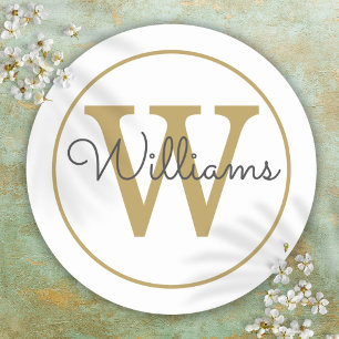 Elegantes goldenes Monogramm-Schriftname Runder Aufkleber