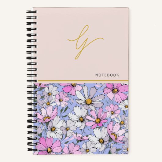 Elegantes goldenes Monogramm Schriftzug rosa blaue Notizblock (Vorderseite)