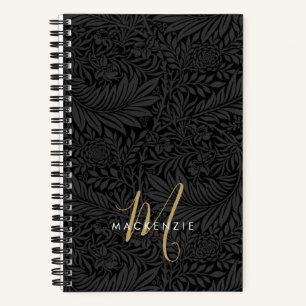 Elegantes goldenes Monogramm schwarzes Blumenmuste Notizblock