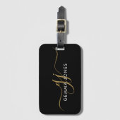 Elegantes goldenes Monogramm schwarzes Gepäckanhän Gepäckanhänger (Vorderseite Vertikal)