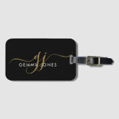 Elegantes goldenes Monogramm schwarzes Gepäckanhän Gepäckanhänger (Vorderseite (Horizontal))
