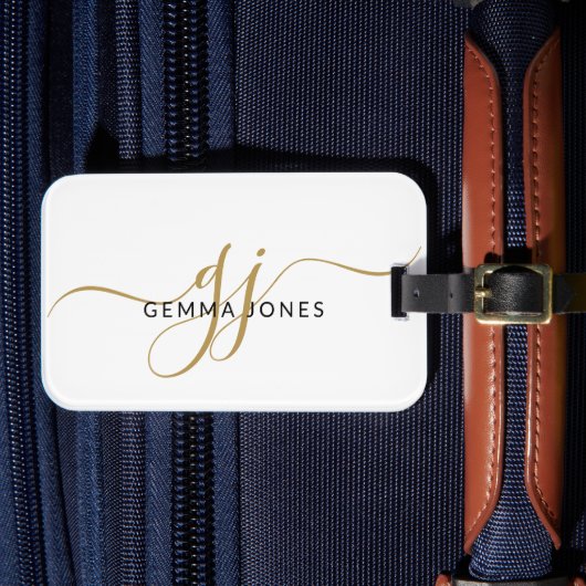 Elegantes goldenes Monogramm weißes Gepäckanhänger (Vorderseite Insitu 4)