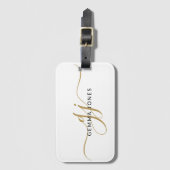 Elegantes goldenes Monogramm weißes Gepäckanhänger (Vorderseite Vertikal)