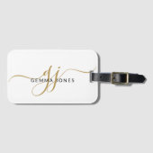 Elegantes goldenes Monogramm weißes Gepäckanhänger (Vorderseite (Horizontal))