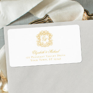 Elegantes goldenes Monogrammwappen Hochzeitsadress Adressaufkleber