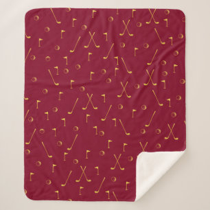 Elegantes Goldenes Muster Golfer Burgund Sherpadecke