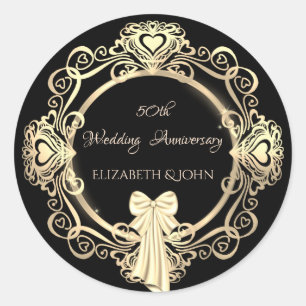 Elegantes goldenes Ornament Herz, Schleife Jahrest Runder Aufkleber