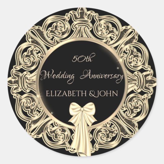 Elegantes Goldenes Ornament, Jubiläum Runder Aufkleber (Vorderseite)