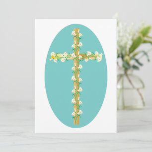 Elegantes goldenes Osterkreuz mit weißen Lilien Einladung