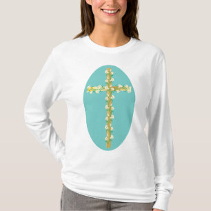 Elegantes goldenes Osterkreuz mit weißen Lilien T-Shirt