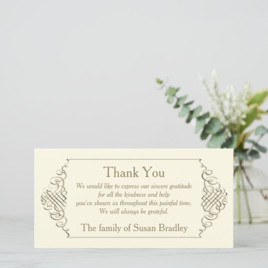 Elegantes goldenes Rahmen-Beileid danken Ihnen Dankeskarte (Stehend Vorderseite)