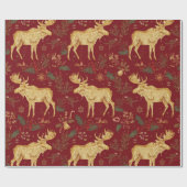 elegantes goldenes Rentier-Rot-Weihnachtsmuster Geschenkpapier (Flach)