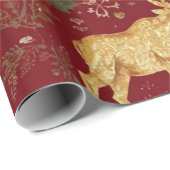 elegantes goldenes Rentier-Rot-Weihnachtsmuster Geschenkpapier (Rolleneckpunkt)