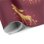 elegantes goldenes Rentier-Rot-Weihnachtsmuster Geschenkpapier (Rolleneckpunkt)