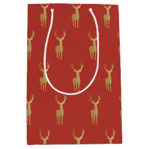 elegantes goldenes Rentier-Rot-Weihnachtsmuster Mittlere Geschenktüte