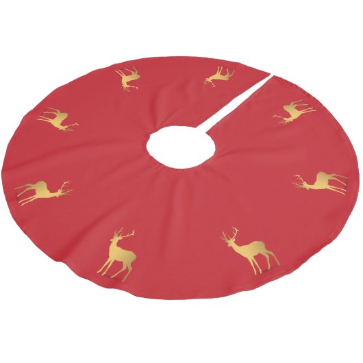 Elegantes goldenes Rentiermuster Polyester Weihnachtsbaumdecke (Schrägansicht)