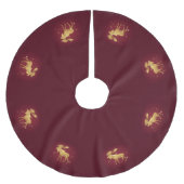 Elegantes goldenes Rentiermuster Polyester Weihnachtsbaumdecke (Vorderseite)