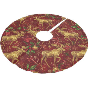 Elegantes goldenes Rentiermuster Polyester Weihnachtsbaumdecke