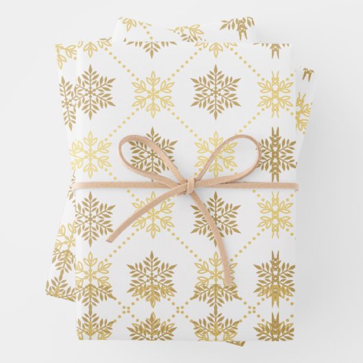 Elegantes goldenes Schneeflocken-Muster Geschenkpapier Set (Beispiel)