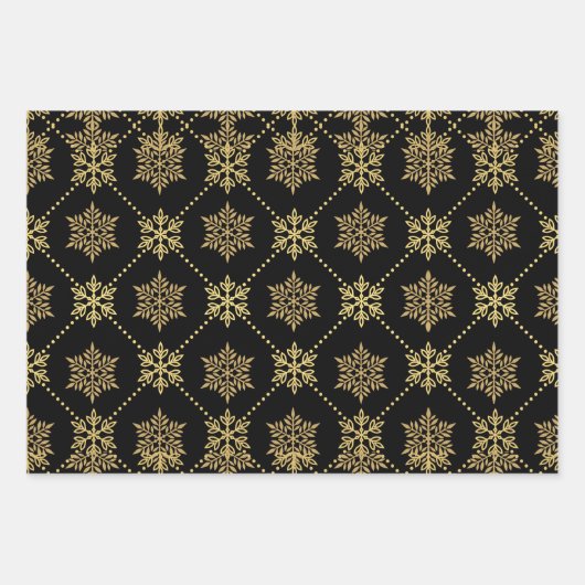 Elegantes goldenes Schneeflocken-Muster Geschenkpapier Set (Vorderseite 3)