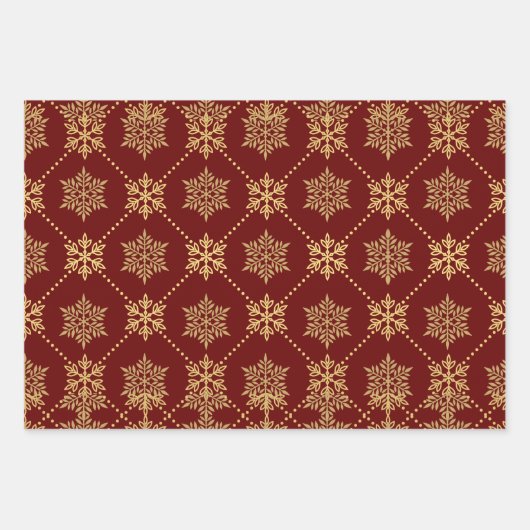 Elegantes goldenes Schneeflocken-Muster Geschenkpapier Set (Vorderseite 2)