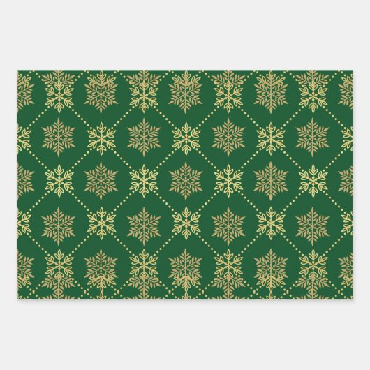 Elegantes goldenes Schneeflocken-Muster Geschenkpapier Set (Vorderseite)