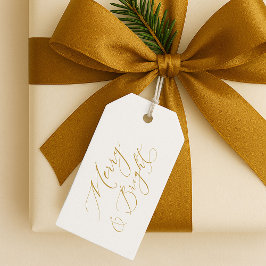 Elegantes goldenes Schriftbild „Merry & Bright“ We Geschenkanhänger