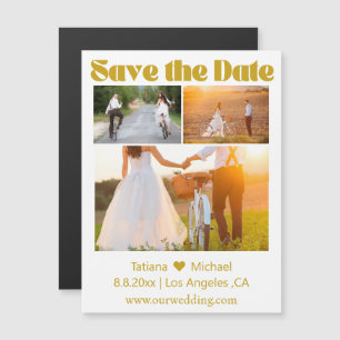 elegantes goldenes Schriftzug 3 Foto Save-the-Date Magnetkarte