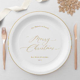 Elegantes goldenes Schriftzug „Frohe Weihnachten“ Pappteller