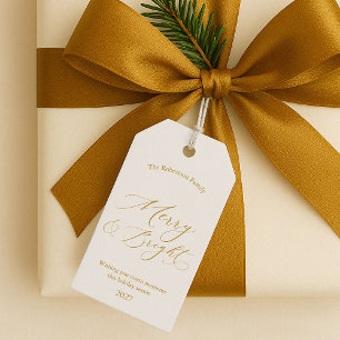 Elegantes goldenes Schriftzug „Merry & Bright“ Wei Geschenkanhänger