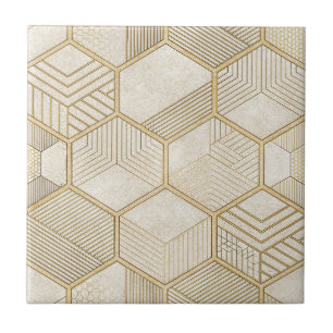 Elegantes goldenes Sechseckmuster - Marmor 3 Fliese