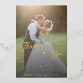 Elegantes goldenes Skript 2 Foto Hochzeit Dankesch Folieneinladung (Vorderseite)