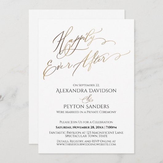 Elegantes Goldenes Skript glücklich immer nach dem Einladung (Vorne/Hinten)