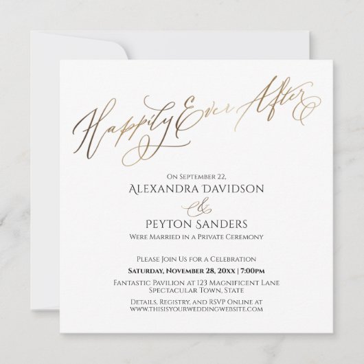 Elegantes Goldenes Skript glücklich immer nach dem Einladung (Vorderseite)