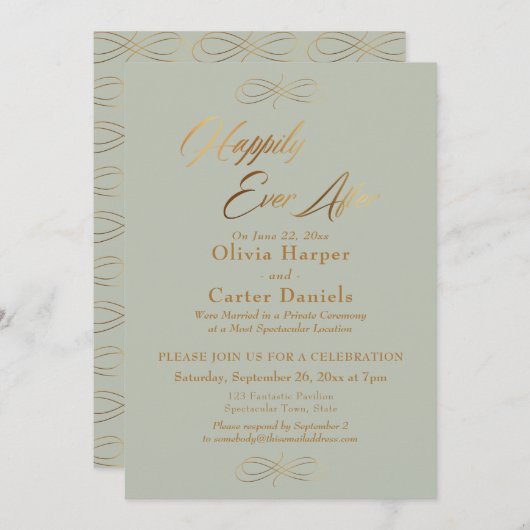 Elegantes Goldenes Skript, glücklich immer nach, S Einladung (Vorne/Hinten)