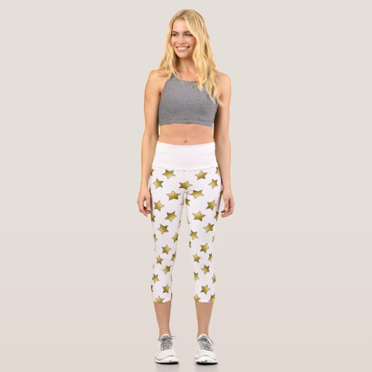 Elegantes goldenes Sternenmuster Capri Leggings (Vorderseite)