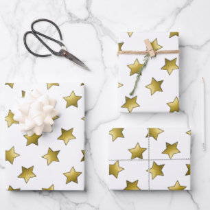 Elegantes goldenes Sternenmuster Geschenkpapier Set